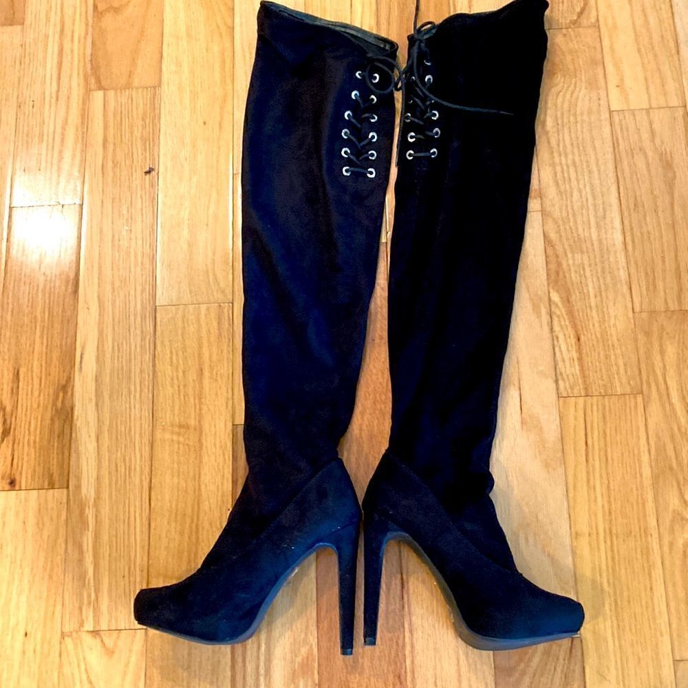 JUSTFAB GiGi Thigh-High  Boots In Black Size 7